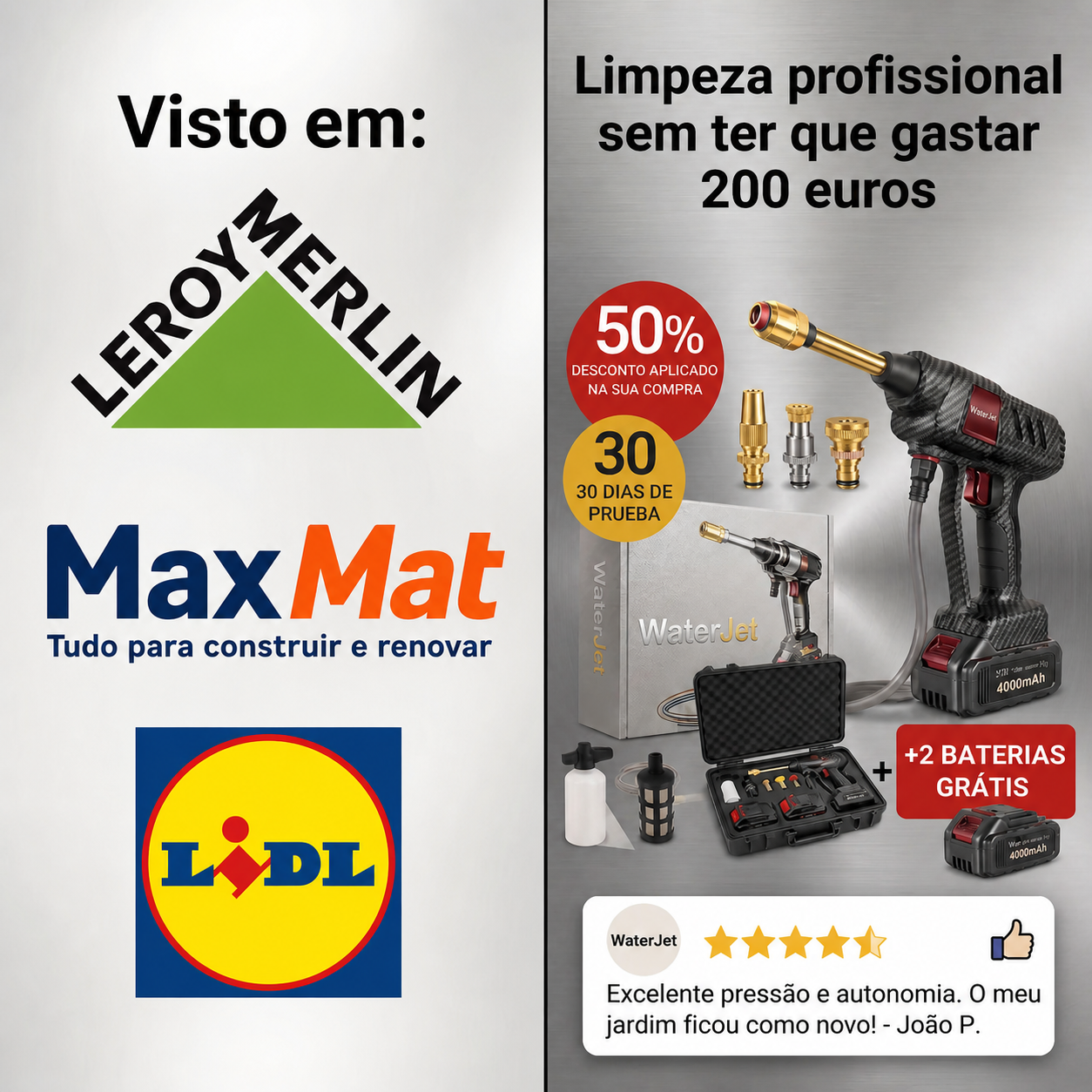 Hidrolavadora WaterJET PRO™ +2 baterias GRÁTIS (+Spray de Reparaçao de Riscos valorado en 30 euros enquanto durarem os stocks)