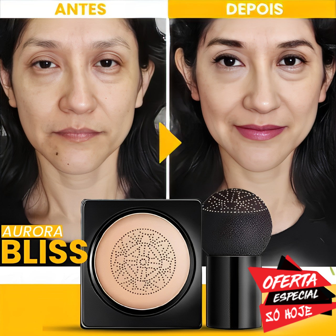 Base Aurora Bliss® | Sinta-se 7 anos mais jovem disfarçando as imperfeições da idade. (Hoje Gráis Esponja Profissional).