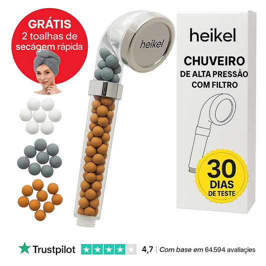 Heikel 3x | O chuveiro iónico inovador que aumenta a pressão da água e cuida da sua pele com o seu filtro triplo (+ HOJE 2 toalhas de oferta)