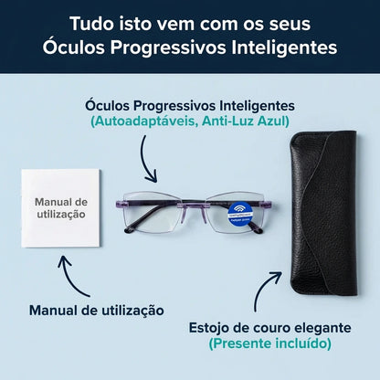 Gafas Blu Progresivas Inteligentes™ – Visão de perto, intermédia e ao longe numa única gafa (Não necessita de graduação, inclui estojo em couro e TESTE GARANTIDO de 30 DIAS)