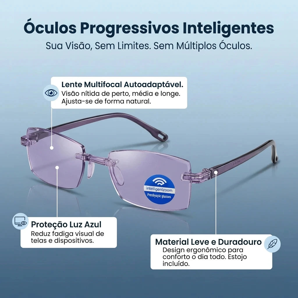 Gafas Blu Progresivas Inteligentes™ – Visão de perto, intermédia e ao longe numa única gafa (Não necessita de graduação, inclui estojo em couro e TESTE GARANTIDO de 30 DIAS)