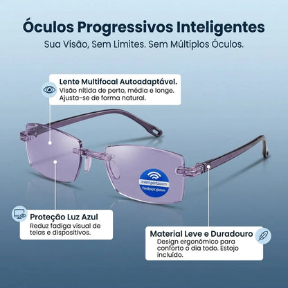 Gafas Blu Progresivas Inteligentes™ – Visão de perto, intermédia e ao longe numa única gafa (Não necessita de graduação, inclui estojo em couro e TESTE GARANTIDO de 30 DIAS)