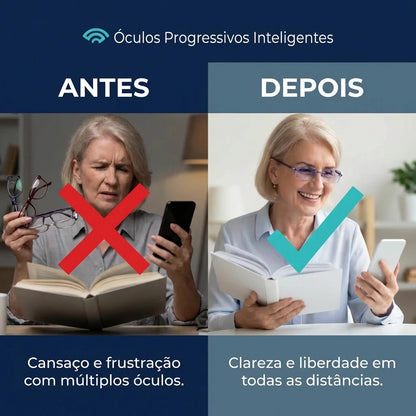 Gafas Blu Progresivas Inteligentes™ – Visão de perto, intermédia e ao longe numa única gafa (Não necessita de graduação, inclui estojo em couro e TESTE GARANTIDO de 30 DIAS)