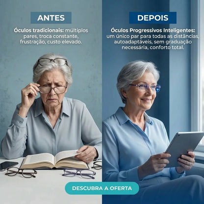 Gafas Blu Progresivas Inteligentes™ – Visão de perto, intermédia e ao longe numa única gafa (Não necessita de graduação, inclui estojo em couro e TESTE GARANTIDO de 30 DIAS)