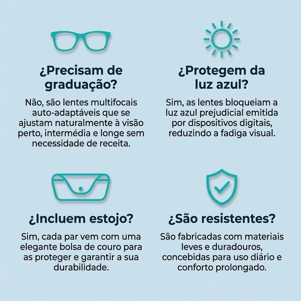 Gafas Blu Progresivas Inteligentes™ – Visão de perto, intermédia e ao longe numa única gafa (Não necessita de graduação, inclui estojo em couro e TESTE GARANTIDO de 30 DIAS)