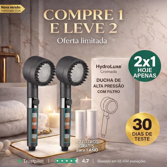 1 + 1 GRÁTIS | HYDROLUXE ORIGINAL™ - Elimina o cloro e o calcário do seu duche. E aumenta a pressão poupando água em cada utilização. Inclui 2 filtros extra. (+Envio GRÁTIS)
