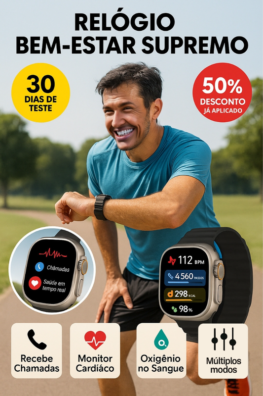 UltraWatch Pro™ – O smartwatch que recebe chamadas e controla a tua saúde a qualquer momento (Inclui 2 pulseiras + ENVIO GRÁTIS)