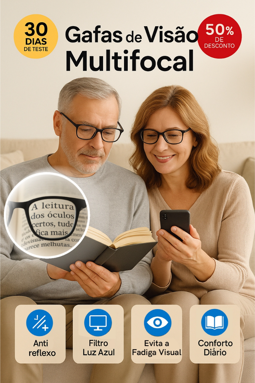 VisionFlex™ – Óculos de leitura multifocais que se ajustam sozinhos e protegem a tua visão no instante (+Antirreflexo +Filtro de luz azul + ENVIO GRÁTIS)