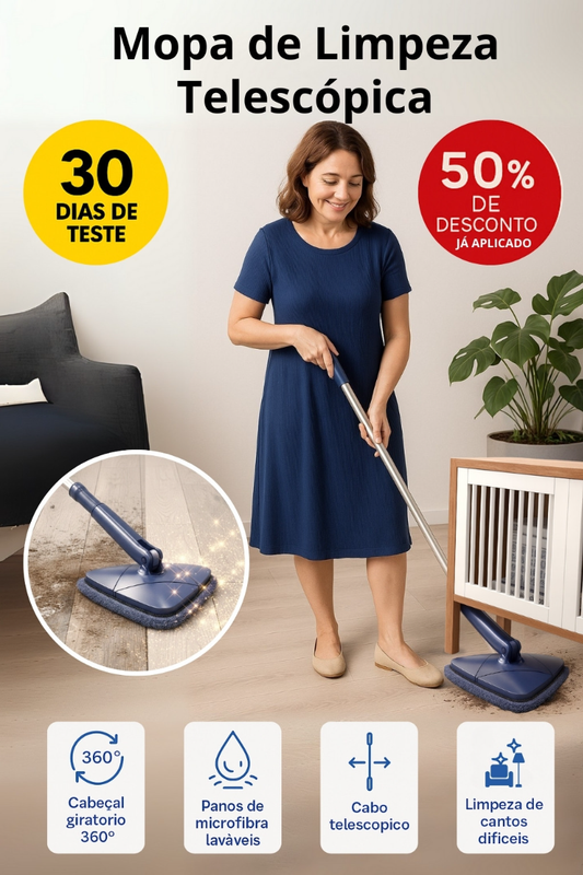 TriMop 360™ – A esfregona triangular que limpa até aos cantos mais difíceis sem esforço (Cabeça giratória 360° + Panos de microfibra laváveis + ENVIO GRÁTIS)