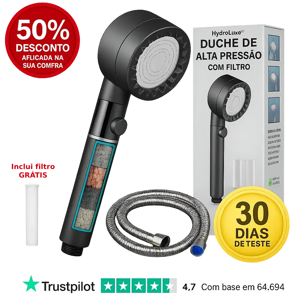 HYDROLUXE™ - Elimina o cloro e o calcário do teu duche. E aumenta a pressão poupando água em cada utilização. Inclui 1 filtros extra. (+Envio GRÁTIS)