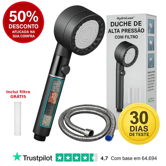 HYDROLUXE™ - Elimina o cloro e o calcário do teu duche. E aumenta a pressão poupando água em cada utilização. Inclui 1 filtros extra. (+Envio GRÁTIS)